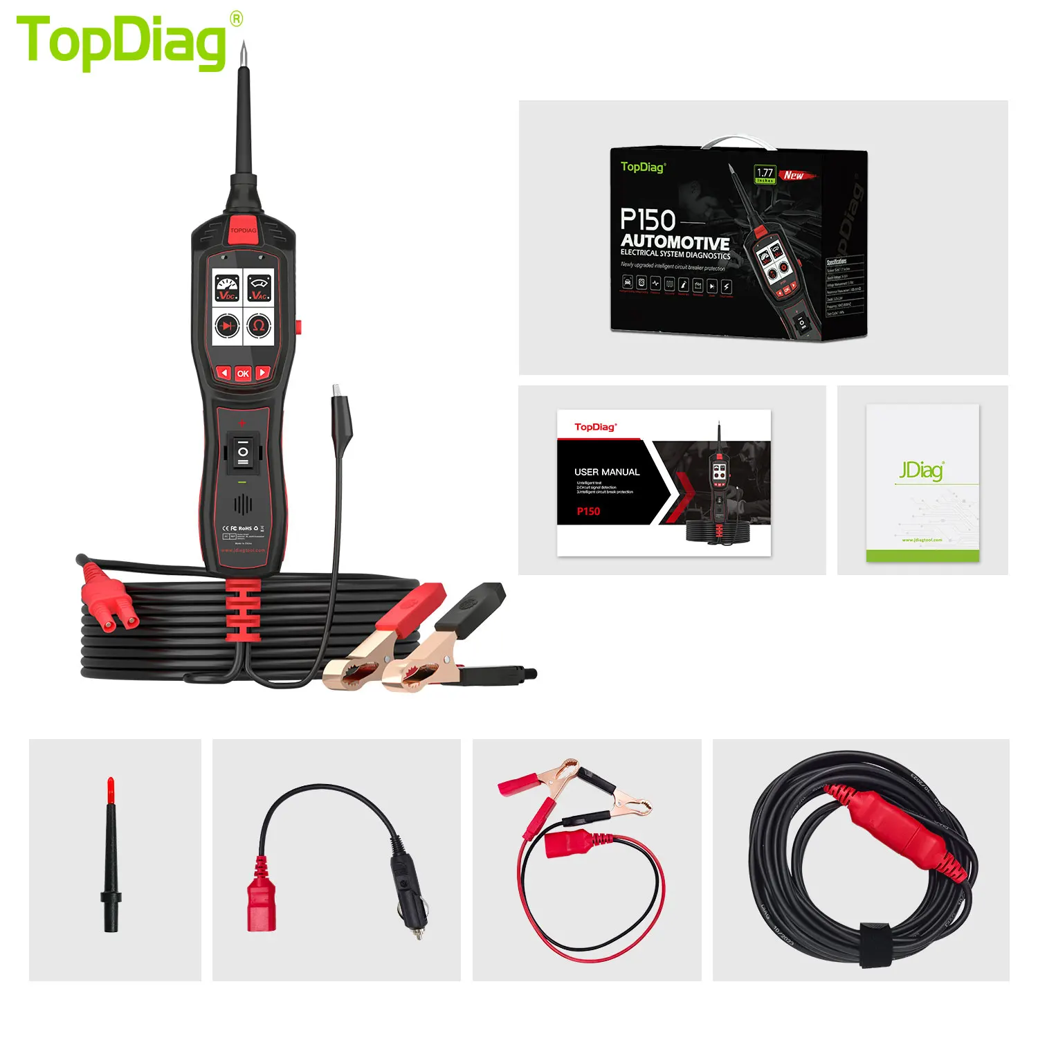 2024 Topdiag P150 Car Electrical Circuit Tester Automotive Power Probe Injector Test 12V 24V Battery Tester Auto Diagnostic Tool