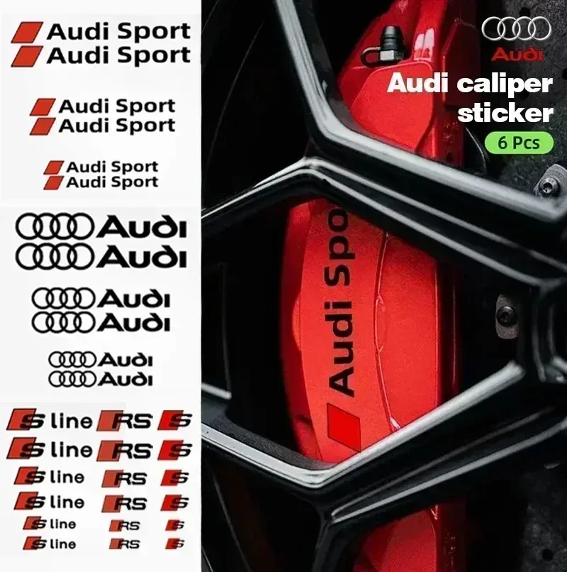 6Pcs for Audi Sport Sline Q5 Q3 Q2 Q7 A3 B5 B6 B7 B8 B9 8P 8V 8L A5 A4 C6 C5 A1 A6 A7 A8 Car Brake Caliper Sticker Decoration view 2