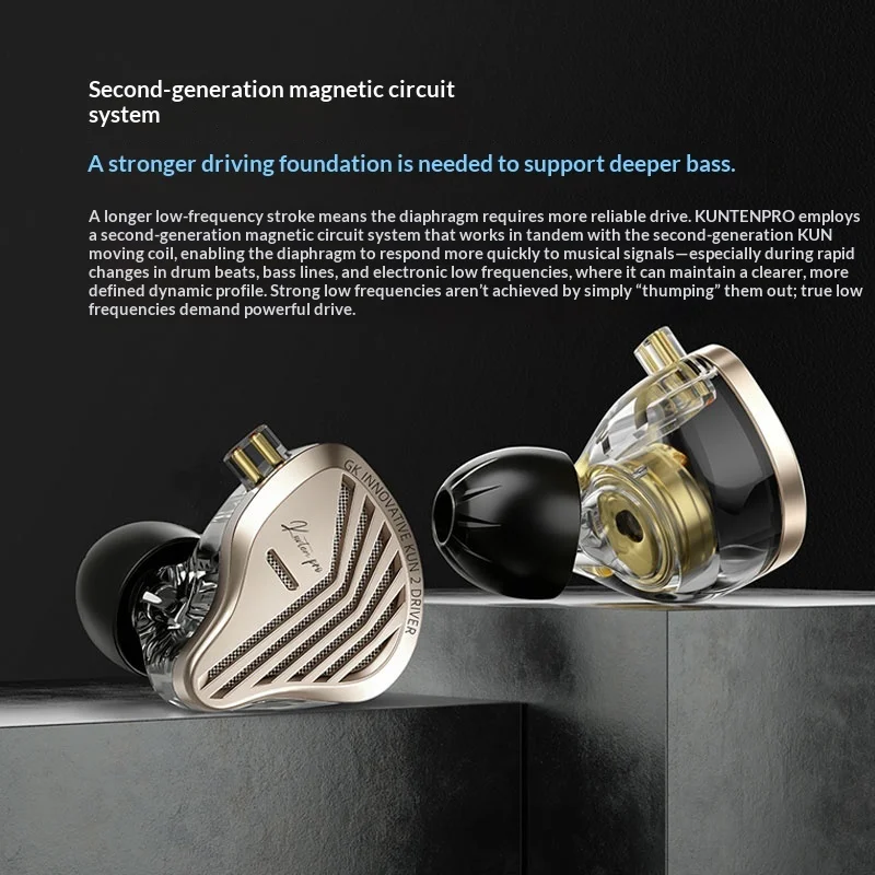 GK KUNTEN PRO HiFi In Ear Earphones Second Gen KUN Dynamic Driver Long Stroke Bass Wired Headset For Music Audiophiles