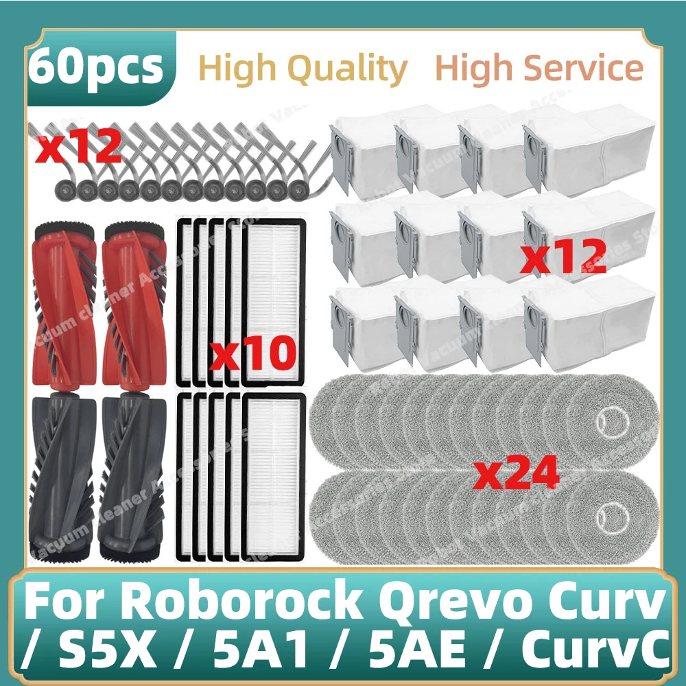 

Fit For ( Roborock Qrevo Curv / S5X / 5A1 / 5XC / 5AE / CurvC ) Parts Main Side Brush Hepa Filter Mop Cloth Dust Bag
