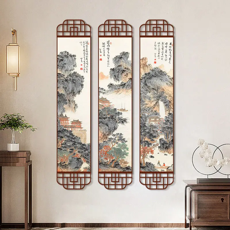 Vintage Poetic Landscape Tapestry Wall Hanging, Vertical Scroll Canvas Art for Dining Room Study Corridor Background House Decor