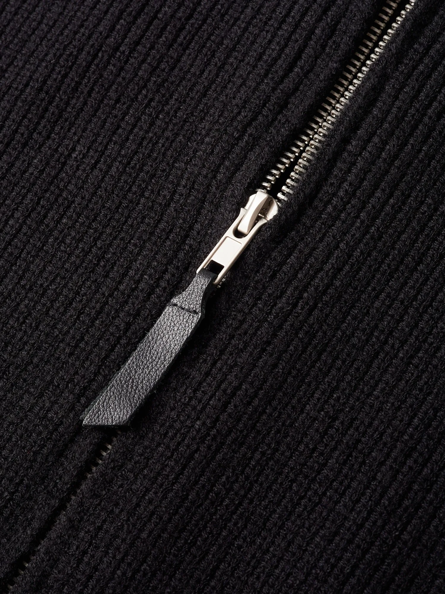 سترة صوفية محبوكة بسحاب مزدوج من الصوف ذات أربعة زوايا سوداء برقبة عالية وياقة واقفة وسحاب مزدوج للرجال #4