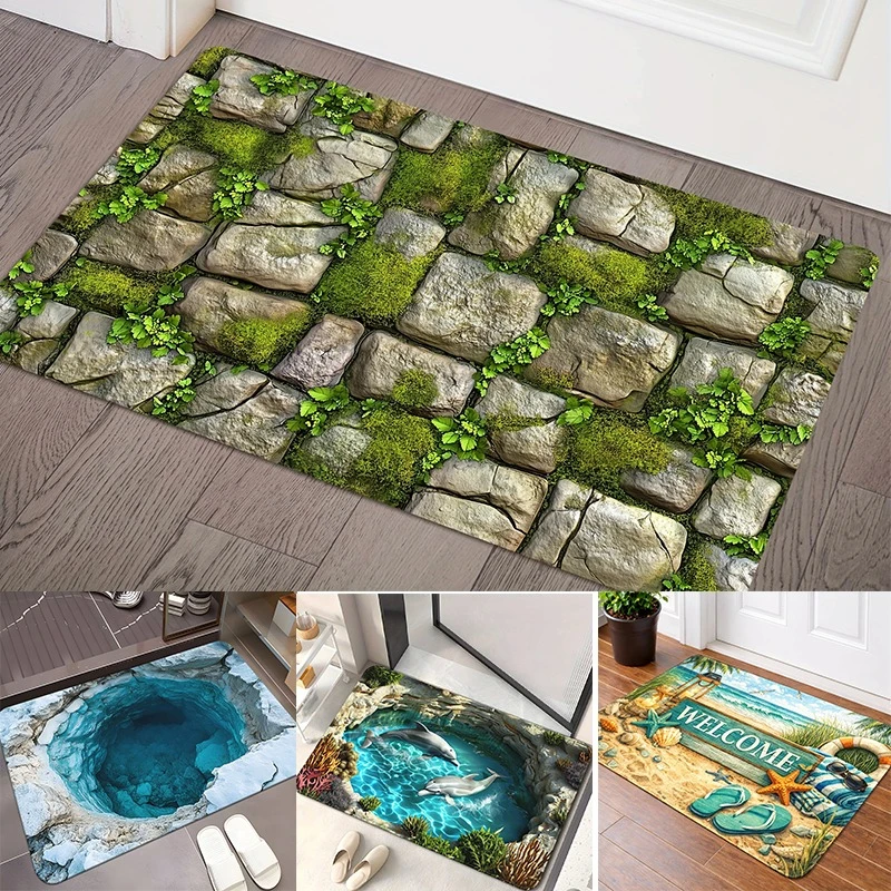 Home Bathroom Design - Прямоугольный ковер с 2D-изображением пейзажа: покрытый