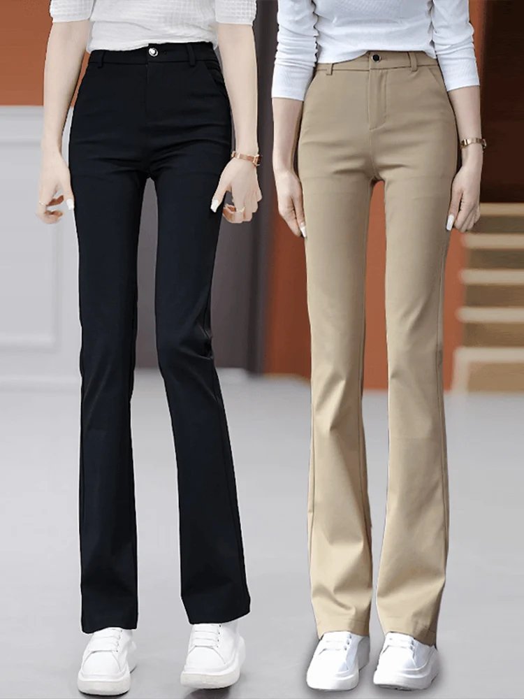 

Повседневные женские брюки с высокой талией, расклешенные, весна-осень, новый стиль, маленький размер, прямые, утягивающие, универсальные, укороченные, микро-клеш