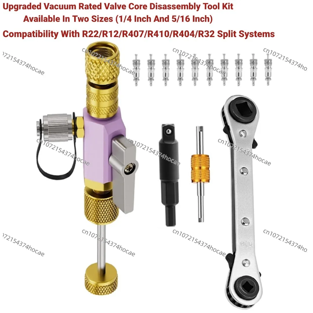 1PC Valve Core Removal Tool With Dual Valve And Sight Glass Vacuum Rated Valve Core Disassembly Tool For Air Conditioning System