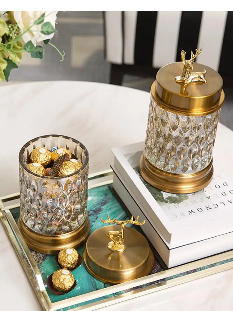 

Glass Candy Jar Golden Deer Storage Desktop Ornaments with Cover Sealed and Transparent Modern Home Decoration