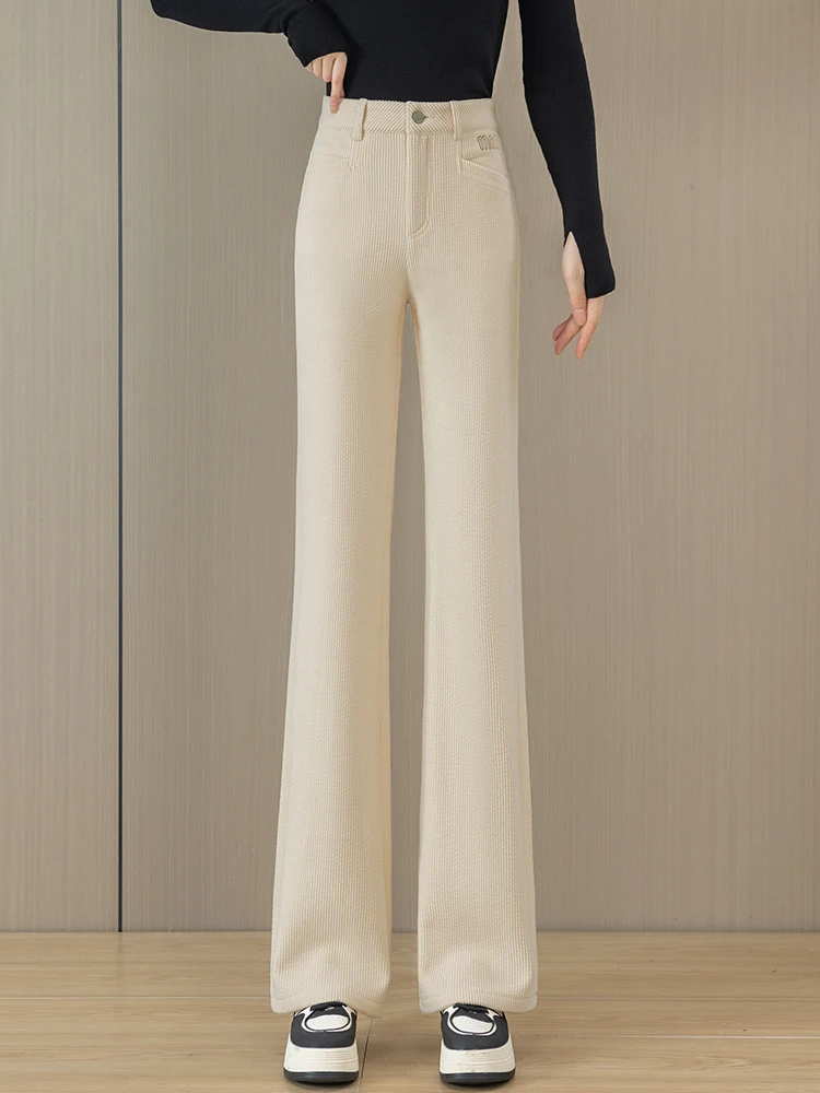

Thickened Corduroy High Waist Bell Bottom Pants Women's Autumn Winter New Style Casual Straight Leg Pants Korean Style Commute