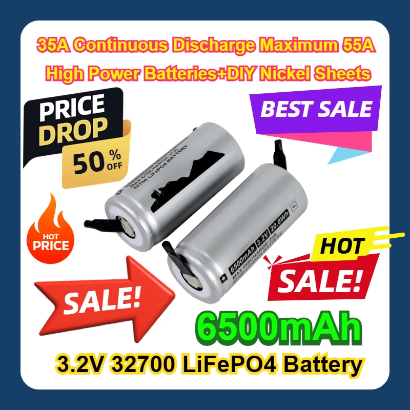 

10pcs 35A Continuous Discharge Maximum 55A High Power Batteries+DIY Nickel Sheets 3.2V 32700 6500mAh LiFePO4 Battery