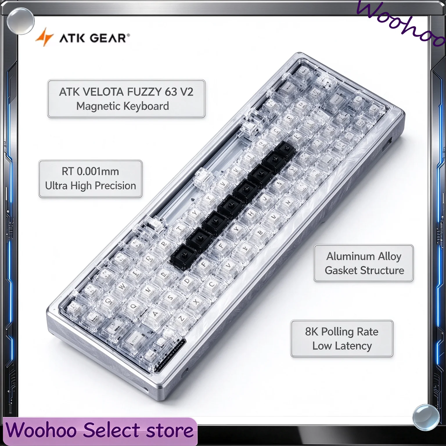 ATK VELOTA FUZZY 63 V2 Magnetic Keyboard Wired Low Latency Aluminum Alloy RT0.001mm 8K Gasket Programmable Game Keyboard for PC
