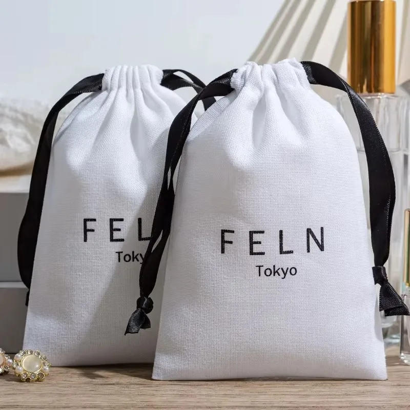 

Custom Logo Small cotton bag Jewelry Accessory Storage Pouch Necklace Bracelet Candy Cosmetic Wedding Party Gift Drawstring Bag