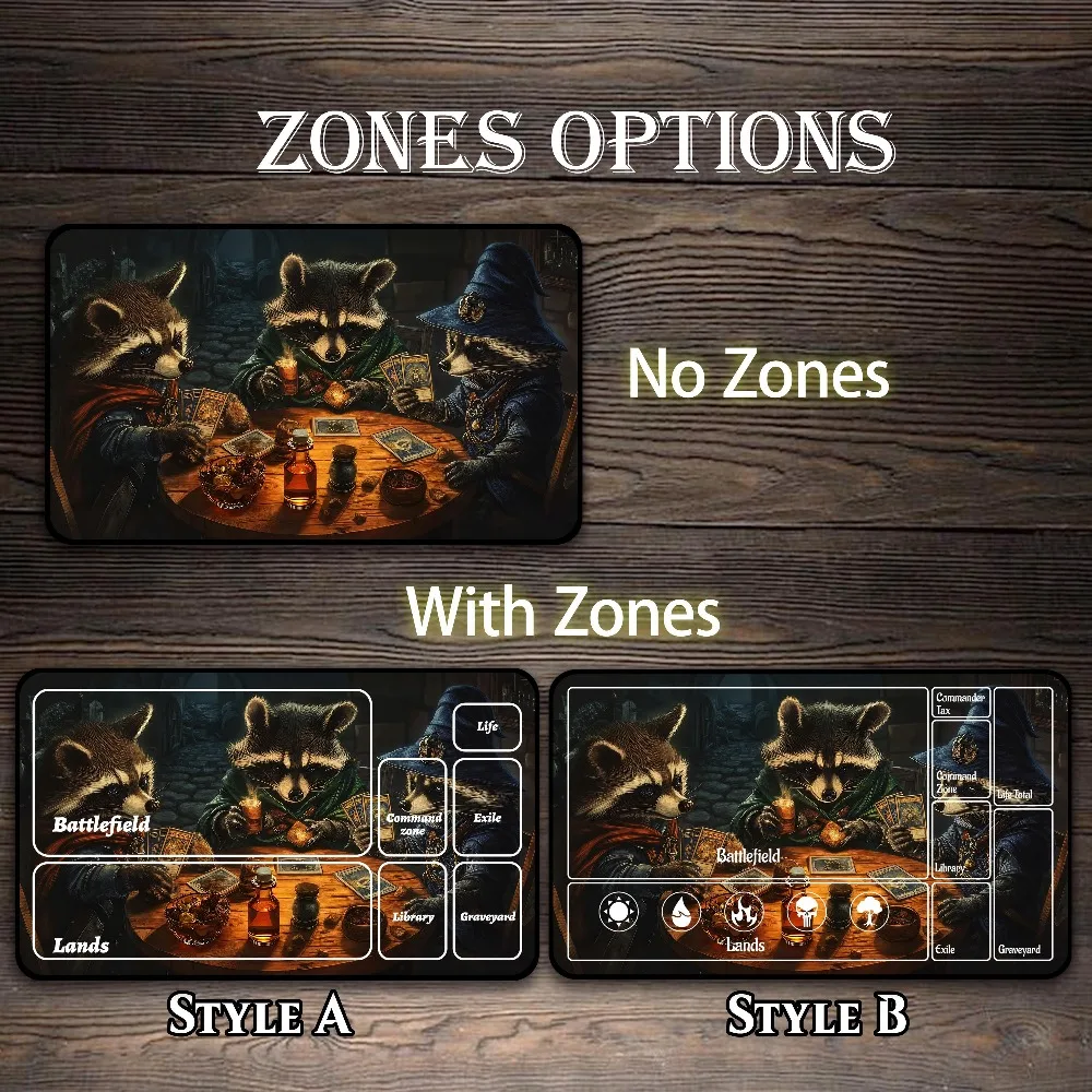 MTG Playmat, Raccoon Poker Game Custom Play Mat, TCG Playmat with Zones desk accessories alfombrillas para escritorio
