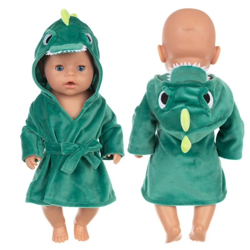 17 Inch Baby Doll Costume Dinosaur Bathrobe Children Doll Outfit Cartoon Nightgown Wears