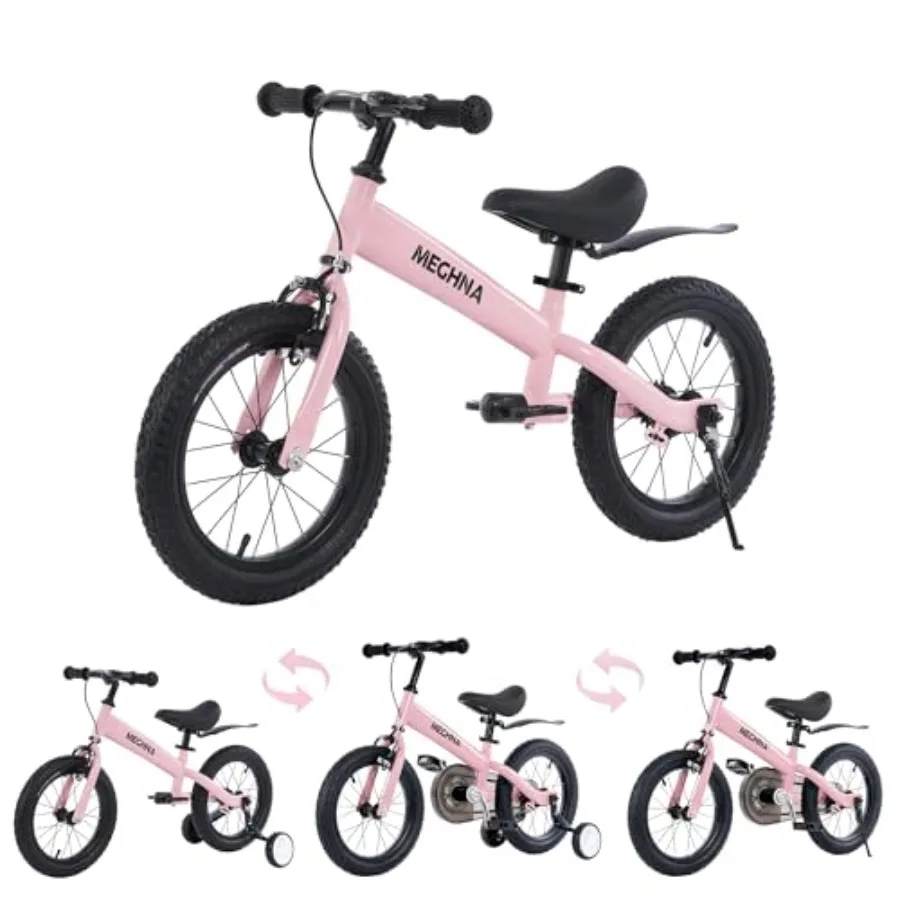 

14-дюймовый балансировочный велосипед 2 в 1 с регулируемым рулем, съемным сиденьем, тренировочными колесами и двойным тормозом для детей 3-7 лет, мальчиков и девочек