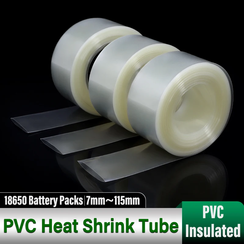 

1/3/5M Clear 18650 PVC Heat Shrink Tube 7mm~115mm Precut PVC Shrinkable Tubing Insulated Lithium Battery Wrap Cable Protection
