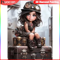 HUACAN Diamond Painting Cartoon Girl AB Drill Mosaic Vintage Machinery 5D DIY Home Decorative Gift