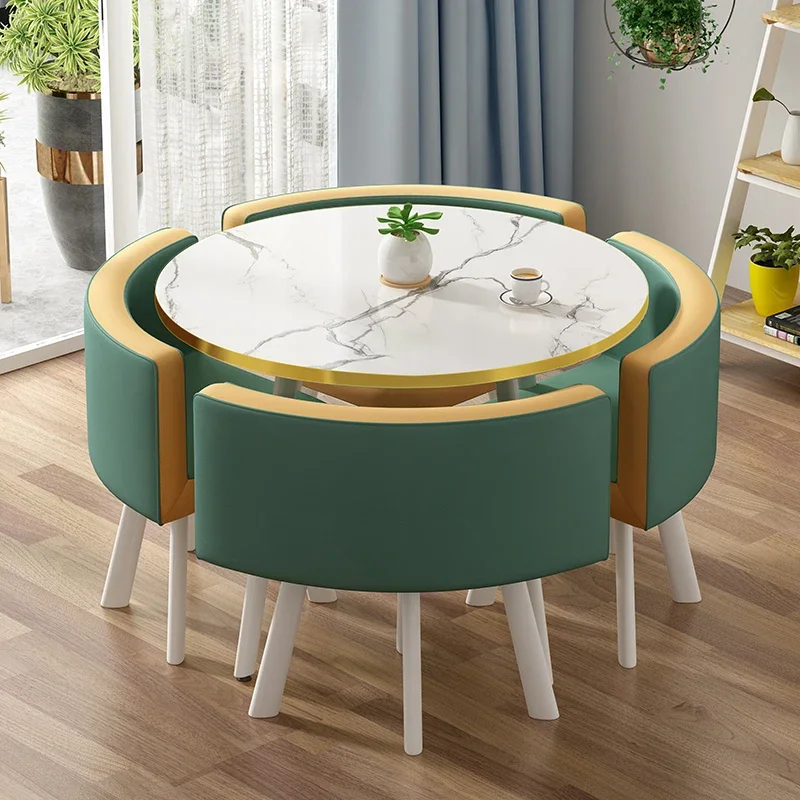 Poker Marble Dining Tables Set 4 Chairs Center Round Dinning Table Luxury Office Mesas De Jantar Apartment Furniture HDCZ