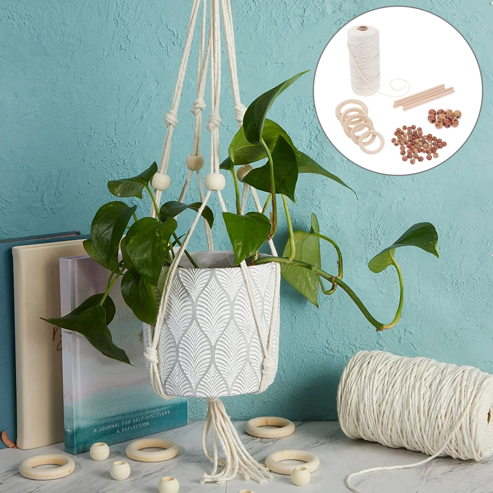 

DIY комплект держателей для цветочного горшка, пеньковая веревка, деревянный материал, сетка в горшке, настенные вешалки, гобелен с растениями, богемный кружевной комплект макраме