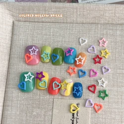 100Pcs Vibrant Candy Color Resin Star Heart Nail Charm Dopamine Inspired Hollow Star Nail Ornament DIY Exquisite Nail Decoration