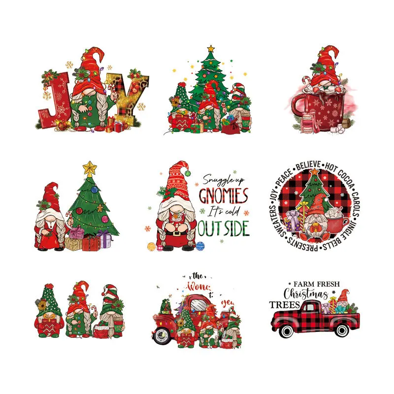 Cartoon Santa Claus Christmas Theme Patches For Clothing Heat Transfer Stickers For Women Shirts/Sweatshirt Appliques