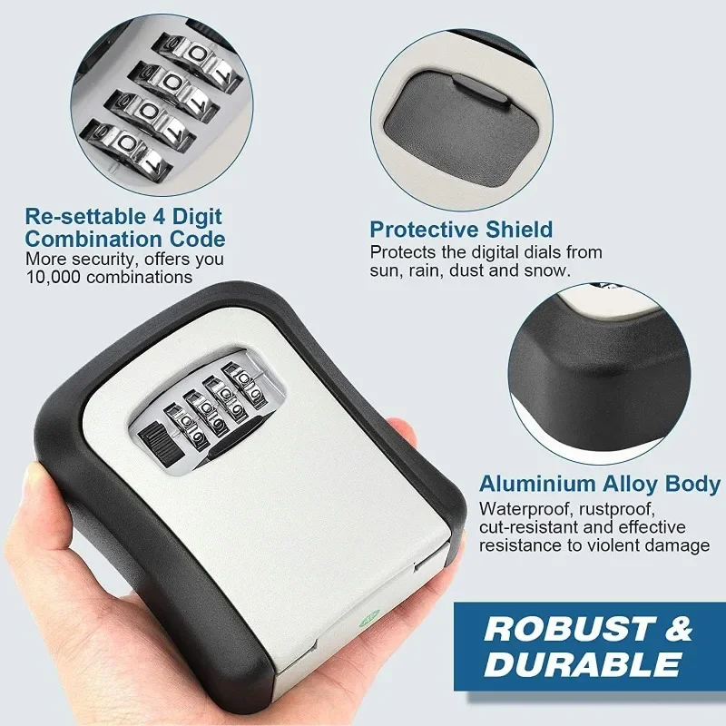 Key Lock Box Wall Mount Key Lock Box 4 Digit Password Code Security Lock No Key for Home Office Safe Secret Storage Box