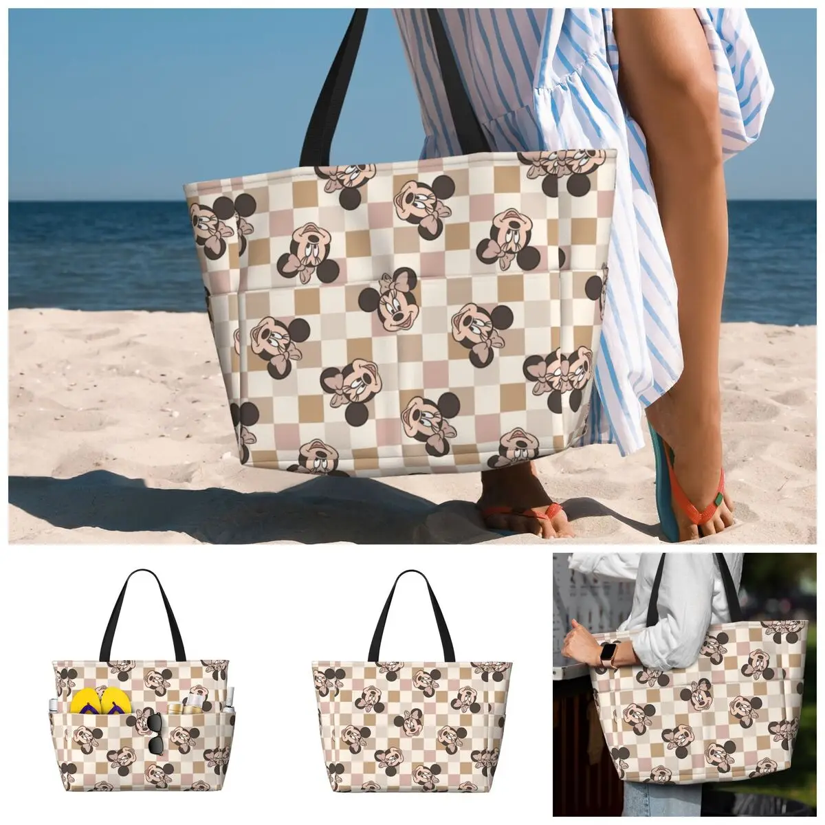 Bolso de playa Minnie Vintage de Disney para mujer, bolso de mano impermeable, bolso de piscina con cremallera para gimnasio, comestibles, viajes