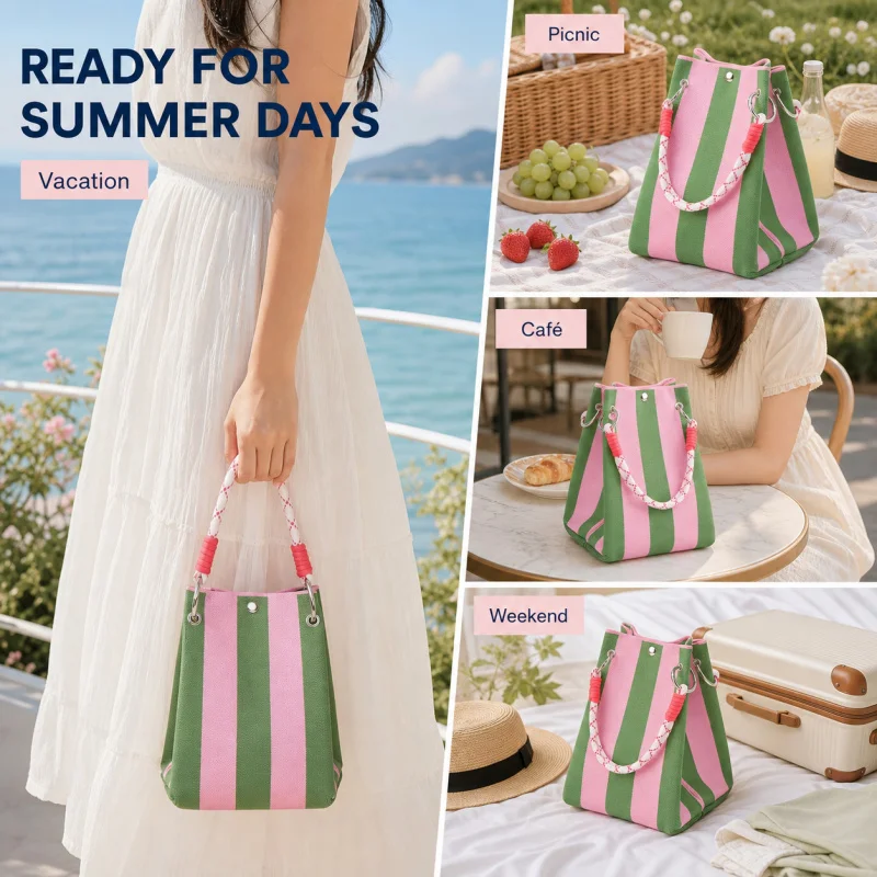 Mini bolso de punto de estilo coreano para mujer, bolso de mano a rayas de ganchillo, bolso de hombro ligero para verano, para vacaciones