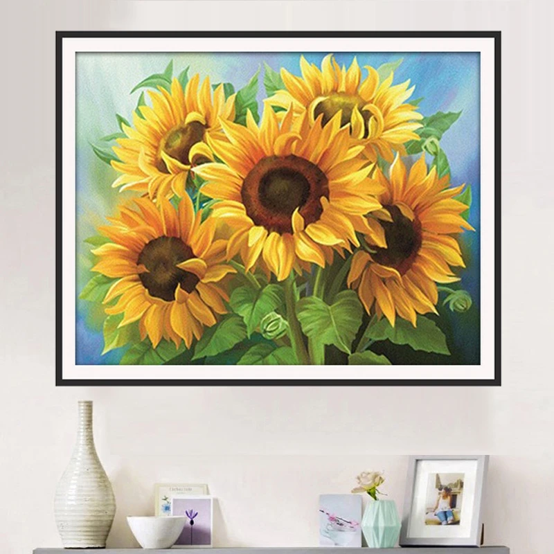 Cross Stitch finished  Sunflower garden flowers full of embroidered scenery living room painting