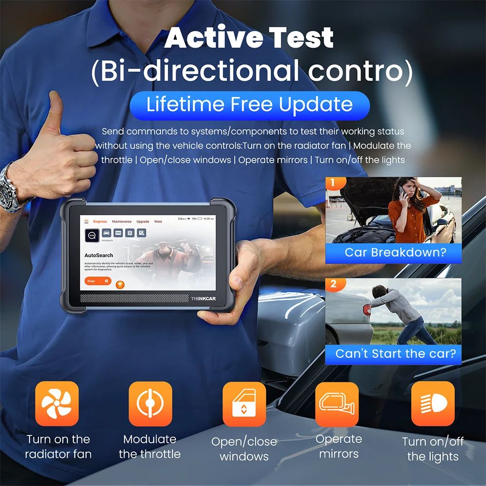 THINKCAR THINKSCAN 672 OBD2 Automotive Diagnostic scanner tools full system 28 reset function Active test CANFD lifetime free