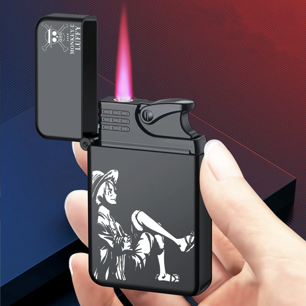 MINISO Anime Torch Metalen Sigarettenaansteker Een Stuk Rode Vlam Winddicht Compact Butaan Turbo Jet Gas Aanstekers Gift