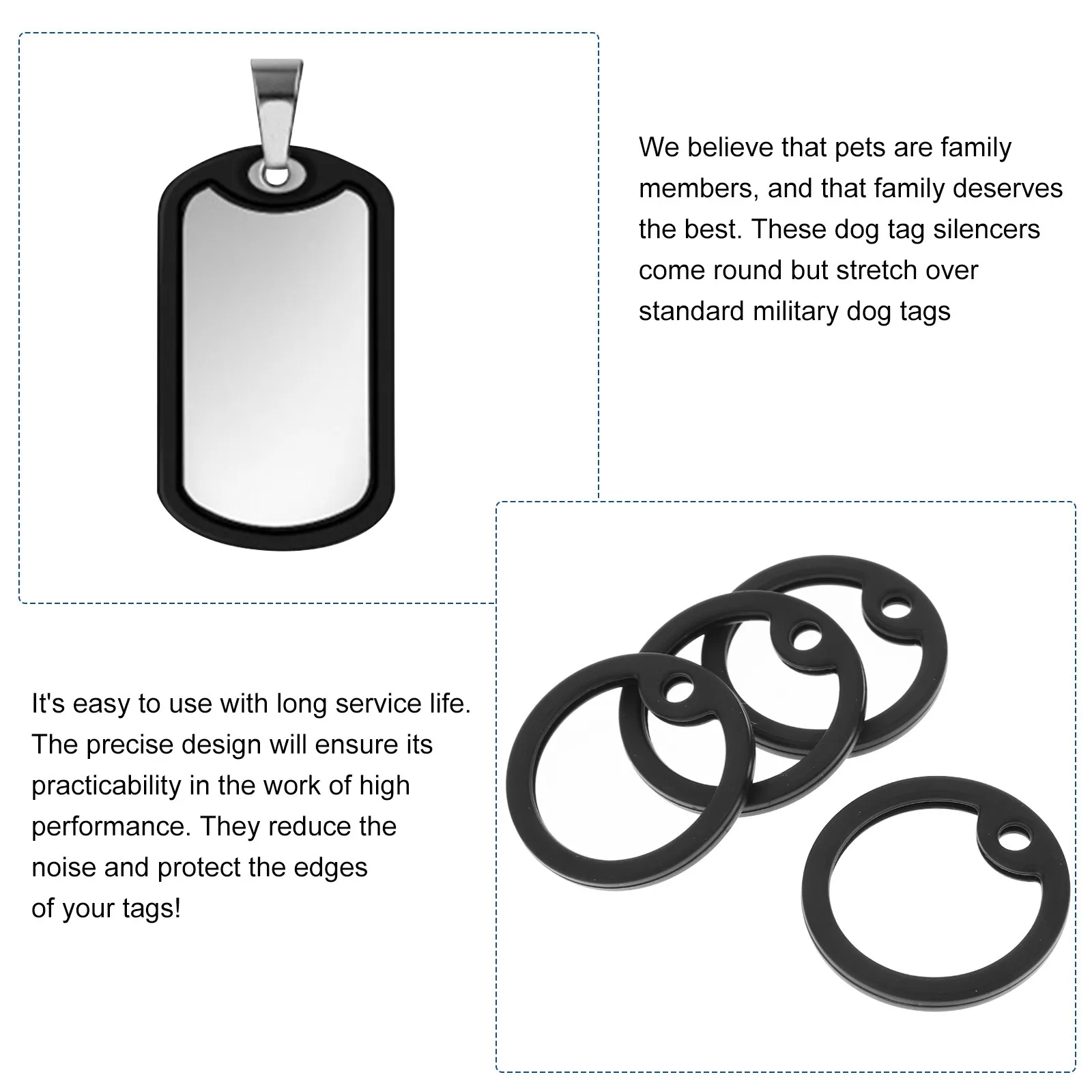 4 Pcs Edge Color Personalize Protector Engraved Dog Tag Silencers Round Silicone Tags Silent