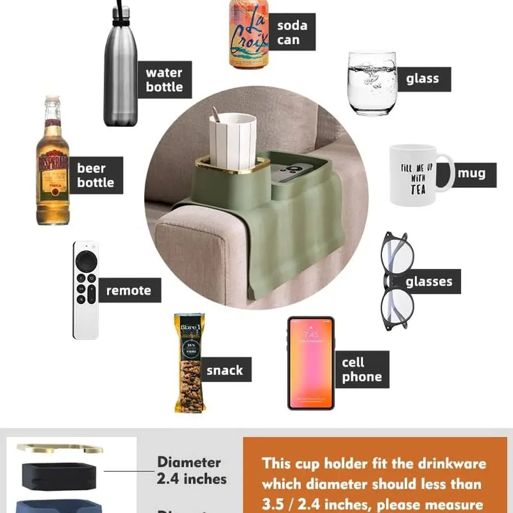 Brown Silicone Couch Cup Holder - Anti-Spill, Anti-Slip Tray for Drinks, Phones, Remotes & Snacks