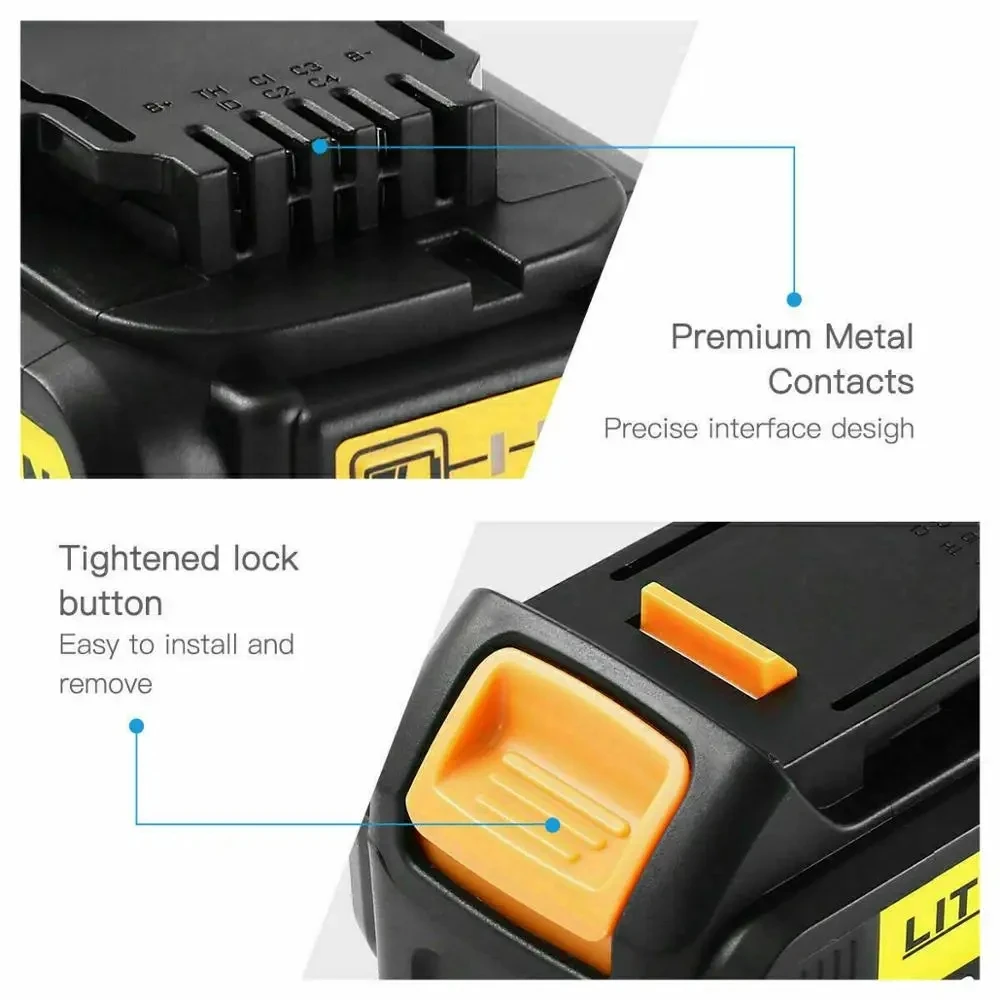 20V 18000mAh DCB200 Replaceable Li-ion Battery Compatible for Dewalt 18V MAX Power Tools 18650 Lithium Batteries with charger