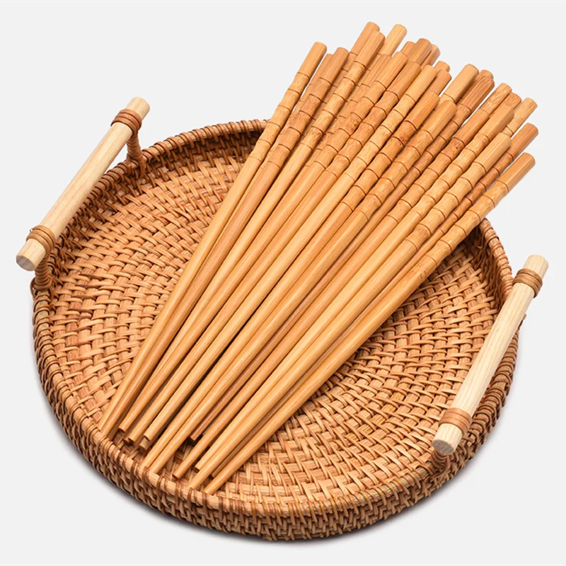 5-Pairs Bamboo Chopsticks Set Carbonized Finish with Vase Top Design for Hotel Noodle House Hot Pot Restaurant Use