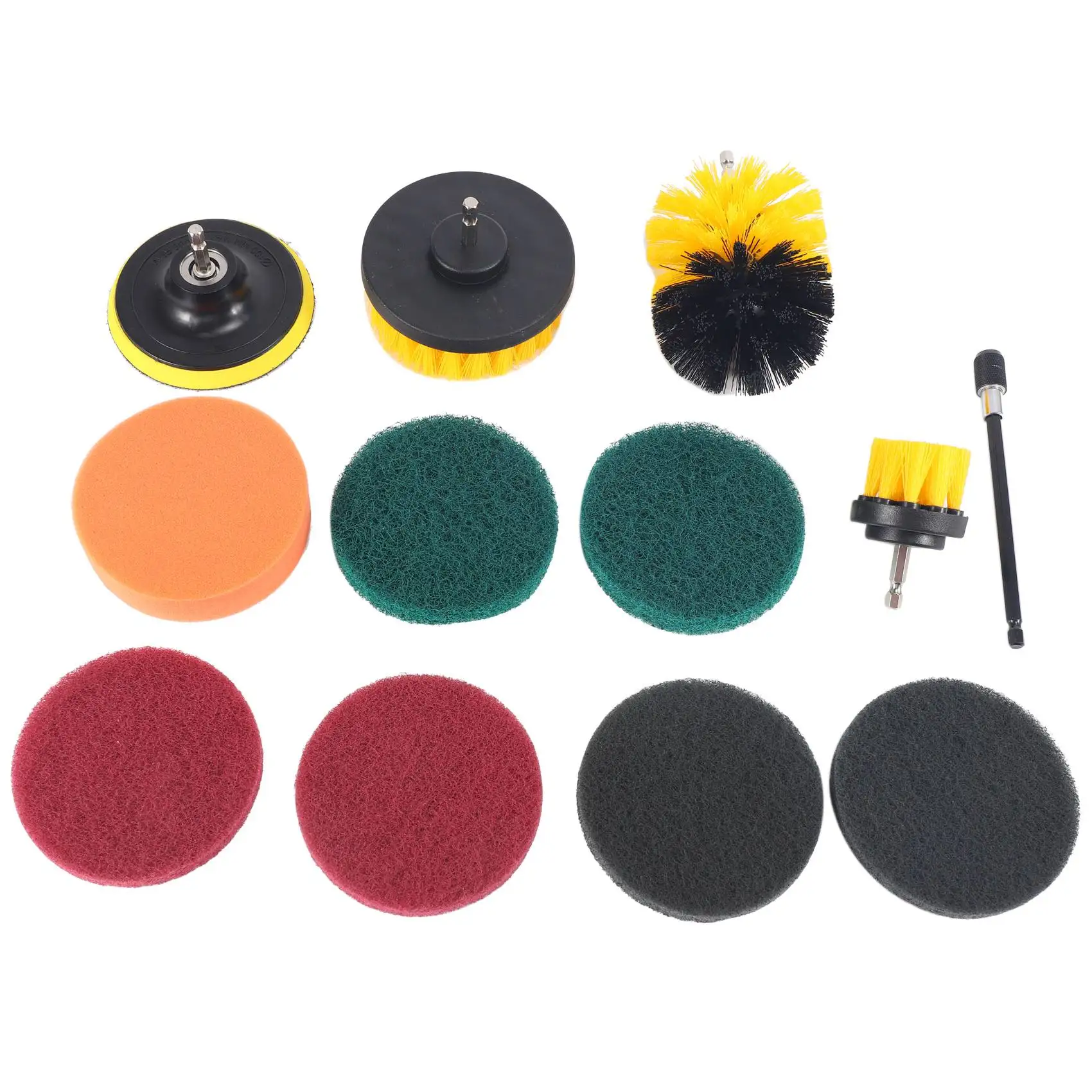 12 Piece Drill Brush Scrub Pads Power Scrubber Brush with Extended Long Attachment All Purpose-Cleaner Scrubbing Cordless Drill