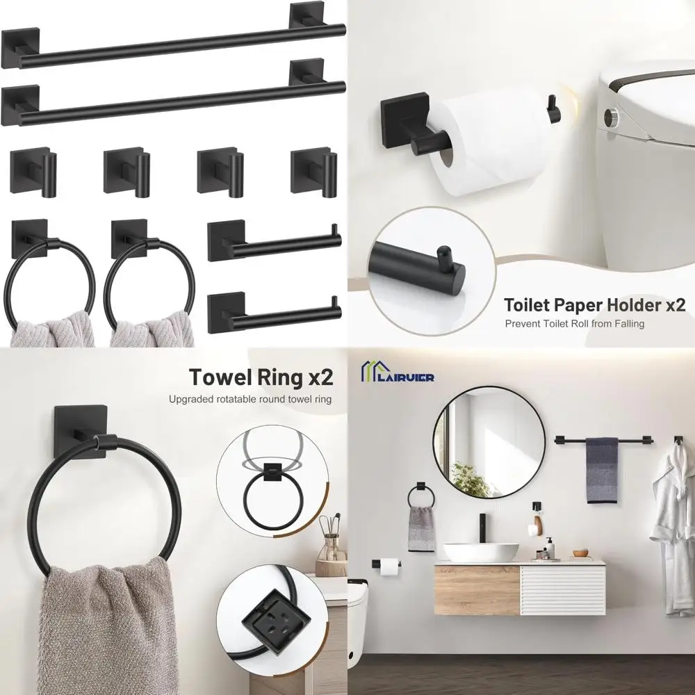 

Stainless Steel Towel Bar Set, 10-Piece Bathroom Accessory Kit, 23.6 Inch Towel Racks, Premium SUS304 Hardware for Bath