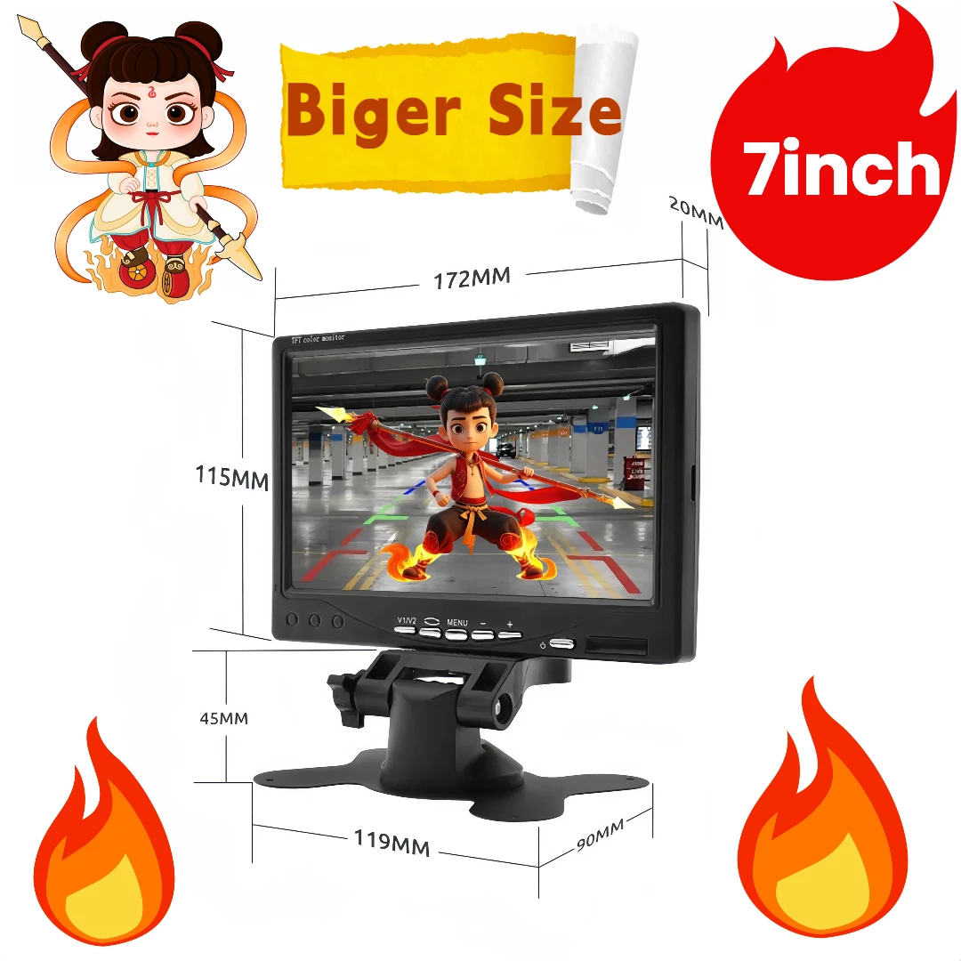 8LED Camera with Monitor Parking Car Rear View 24V with 7 inch  Screen Display for RV Bus Truck Trailer