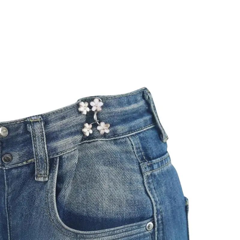 1 Paar Blumen-Schnallen zur Hosen-Taille-Verengung, abnehmbare Taillenknöpfe, Stifte, Gürtelzubehör, Hosenclips, kein Nähen erforderlich für den Hosenbund – Detail 6