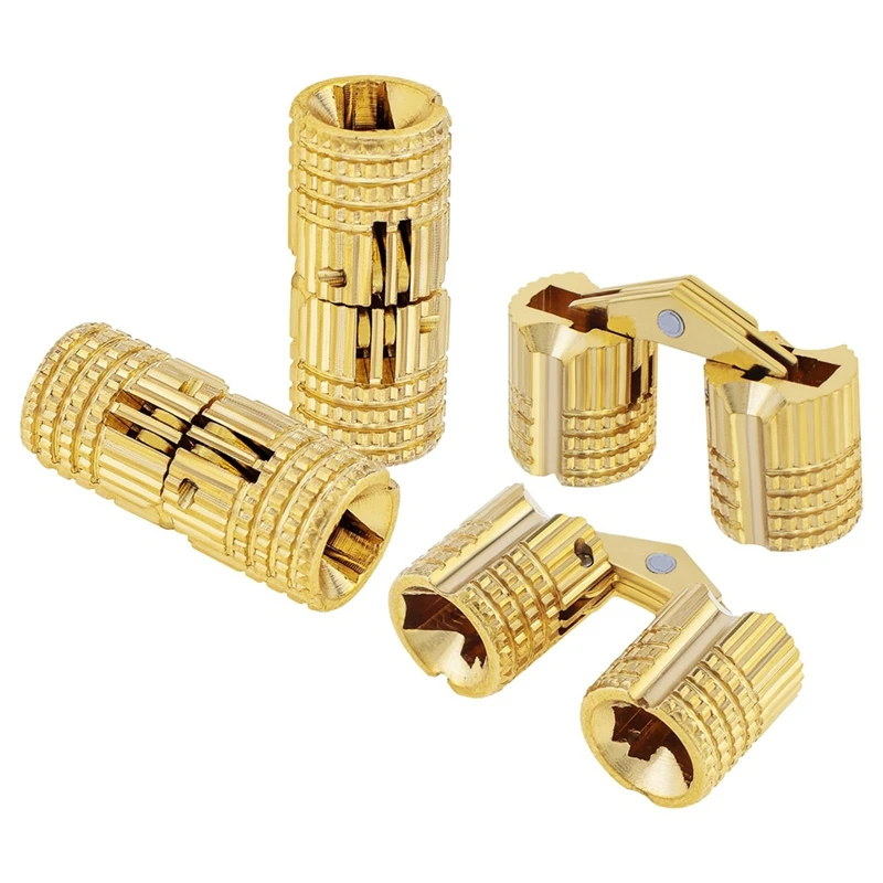 8Pcs 10 Mm  Brass Barrel Hinges,180 Degree Opening Angle Concealed Furniture Hinges For DIY Jewelry Box Hand Craft