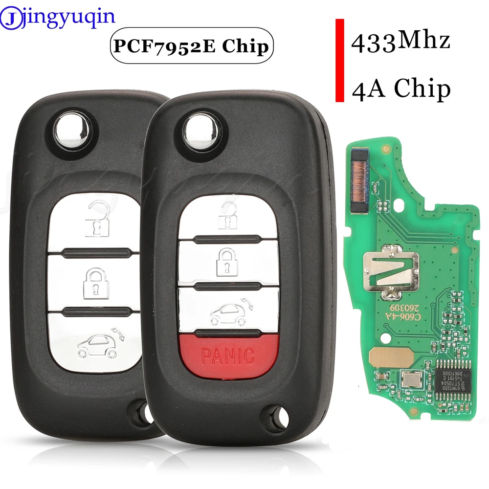 

jingyuqin For Mercedes Benz Smart Fortwo 453 Forfour 2015-2017 3/4Button Flip Remote Smart Car Key Fob 433Mhz ID4A-PCF7952E Chip