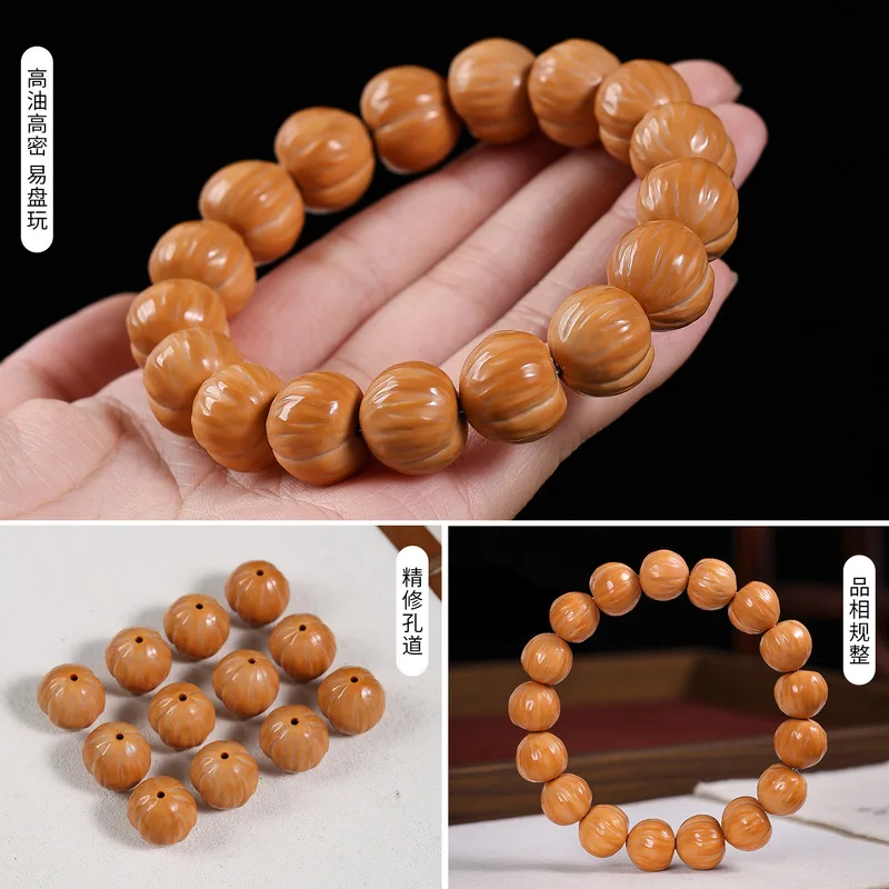 Genuine Men's Handmade Bracelet with Peach Heart and Monkey Head Beads, Natural Leather, Fortune Bowl Walnut Single-Loop Buddhis