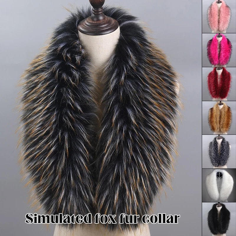 

Women Winter Imitation Raccoon Fur Collar Female Coat Hood Fur Decor Collar Faux Fur Scarf Shawl Furry Fur Collar Scarf