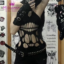 Punk Rock Sexy Cut Out Sleeveless Camis Tank Top Y2k Harajuku Gothic Women Elastic Suspenders Mesh Camisole Chic Streetwear