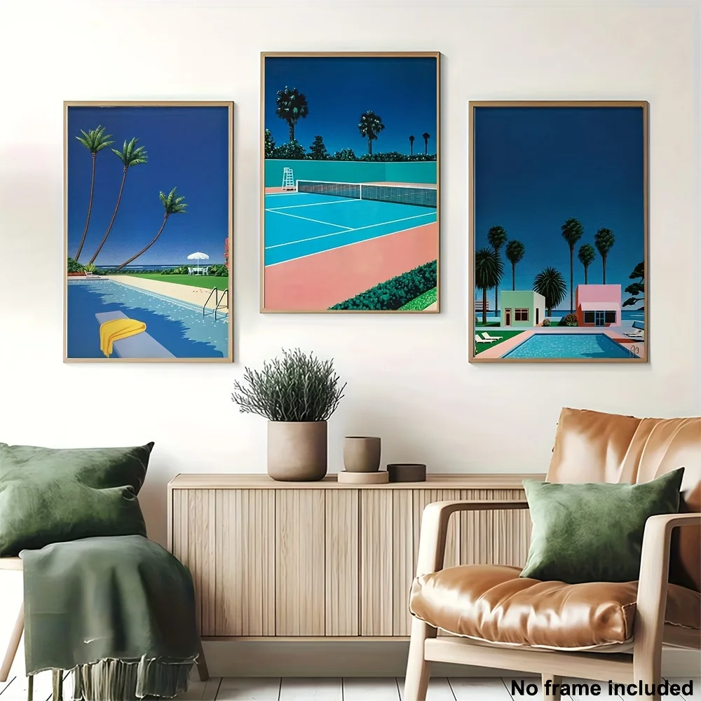 لوحة زخرفية بدون إطار 3 قطع، لوحة فنية قماشية بدون إطار ثنائية الأبعاد، عمل فني لغرفة المعيشة، ملصق هيروشي ناجاي مجموعة قماشية مكونة من ثلاث قطع