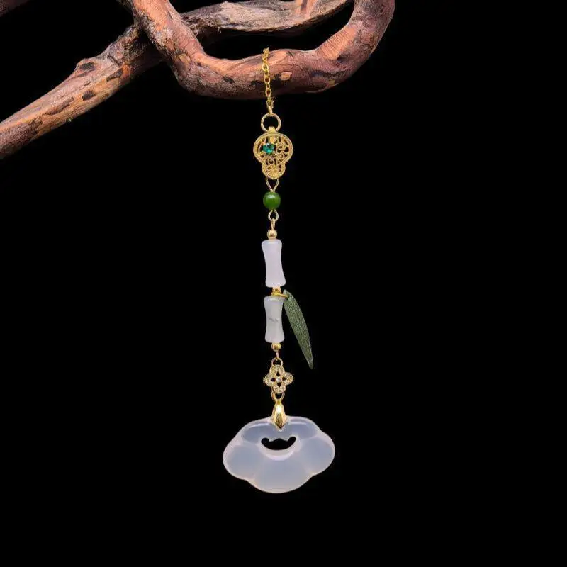 Chinese Style Lucky Blessing Ping An Lock Bamboo Leaf Long Drop Brooch For Women Hanfu Cheongsam Lapel Pin Wealthy Jewelry Gift