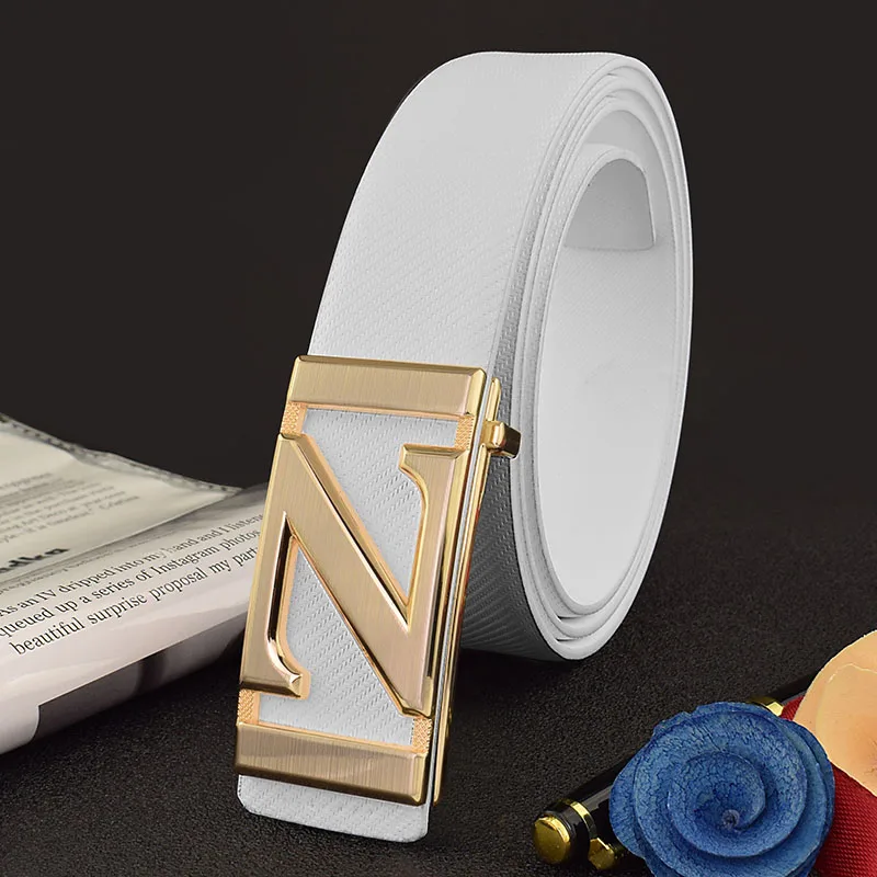 เข็มขัดผู้ชายสีขาวใหม่ ดีไซน์ตัวอักษร Z สไตล์ลำลอง แท้ แฟชั่น หนังสีขาว คุณภาพสูง Cintos Masculinos Ceinture Homme