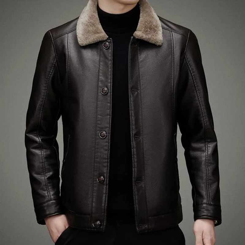 Winter herren Leder Jacke Schaffell Mantel Männer Hinzufügen Samt Verdicken Warme Business Casual Lose Vintage Echtes Leder Jacke Mann