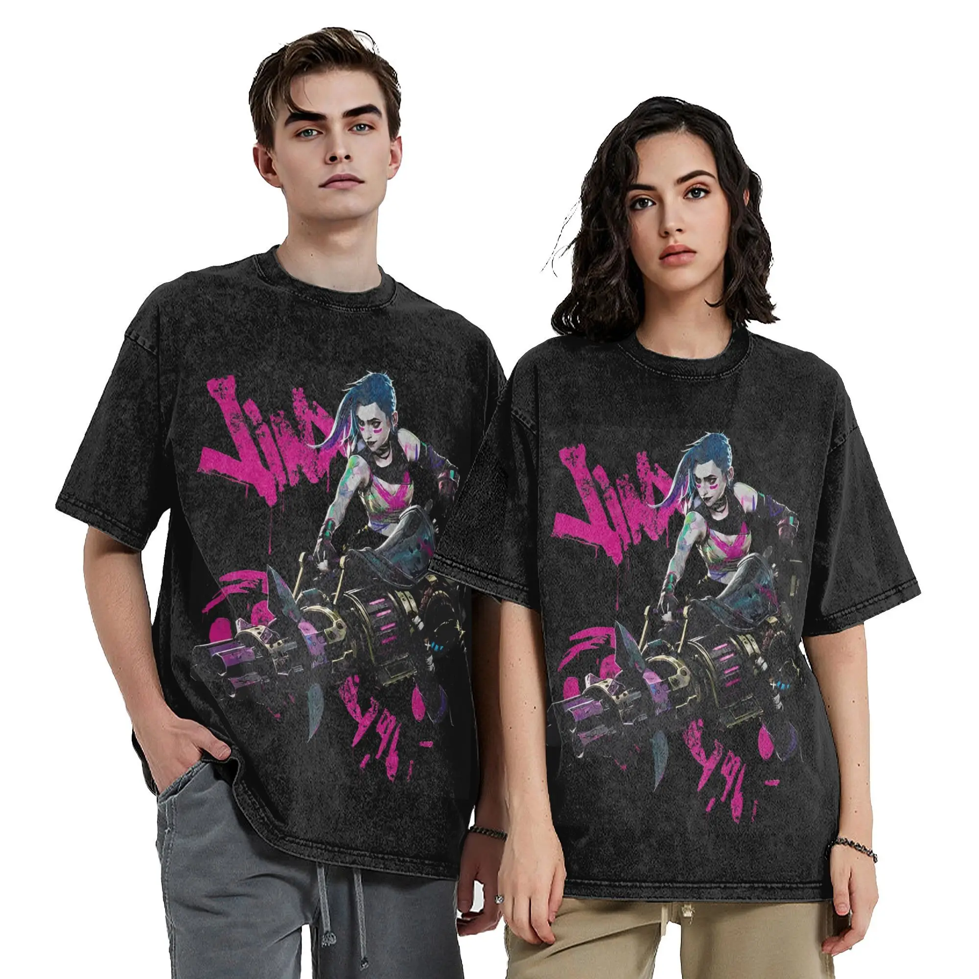 Novelty Women Men Arcane Anime Jinx Cool Tee Shirt Oversize Washed  T Shirts Tops