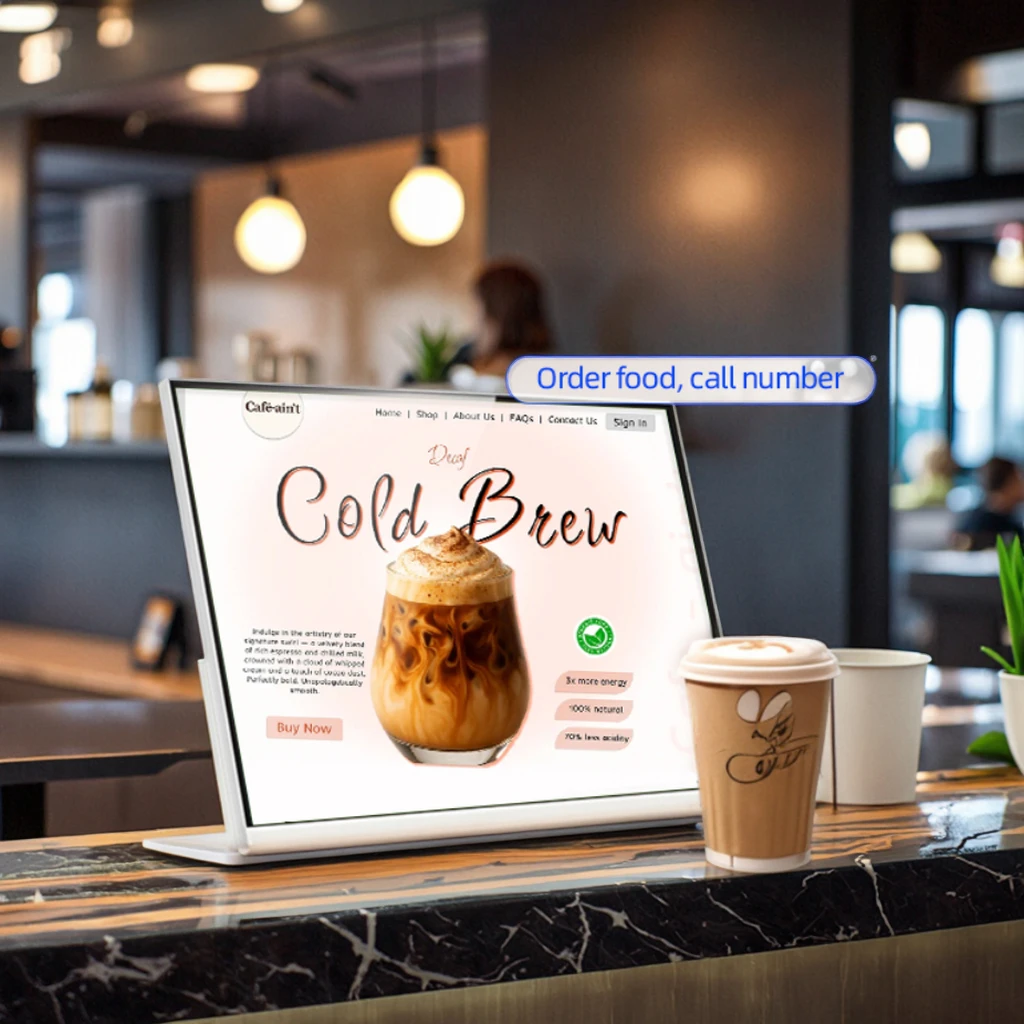 21.5 Inch Android Desktop Digital Signage L-Shaped Tablet Ordering Menu Display Screen For Restaurant Cashier Digital Poster