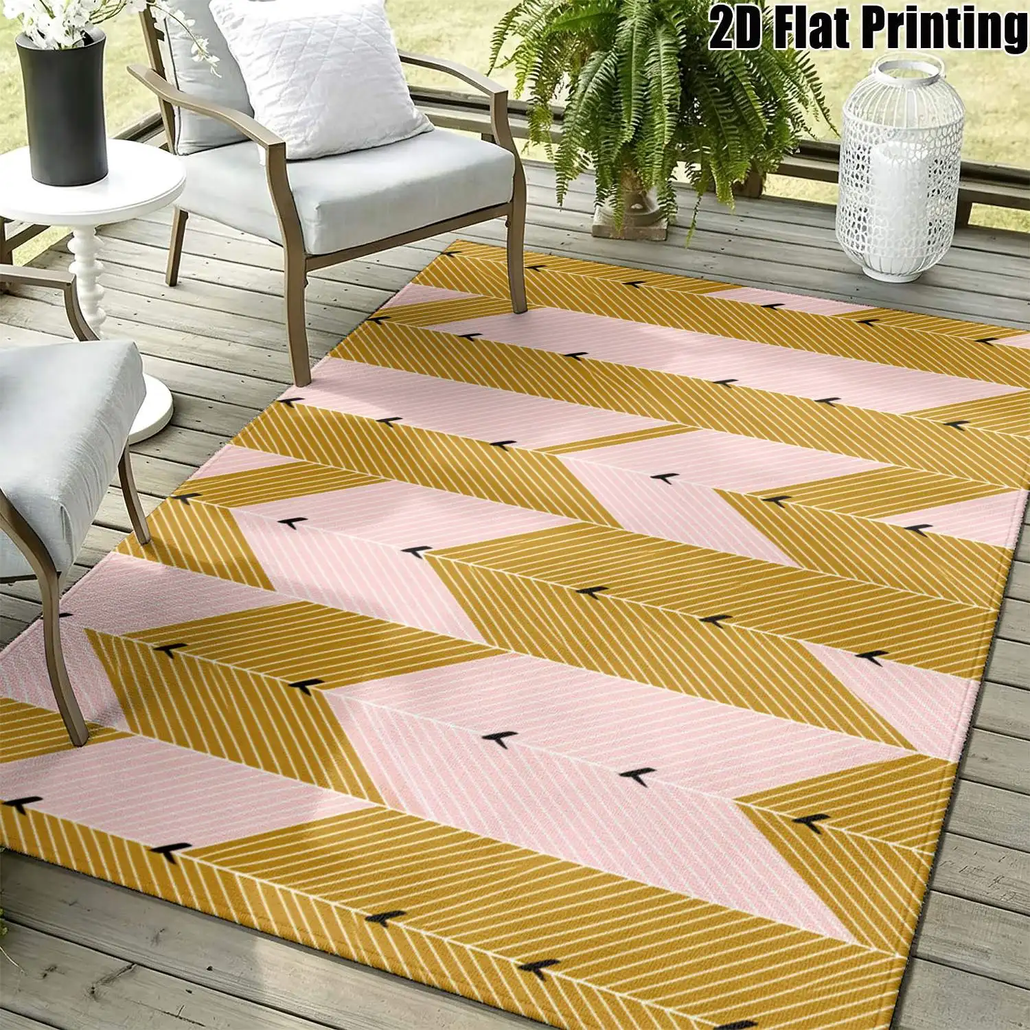 1Pc 2D Printed Carpet: Pink-Brown Geometric Herringbone Nordic Rug, Instagram-Inspired Modern Minimalist Home Decor Mat, Machine Washable, Multi-Size for Multiple Settings