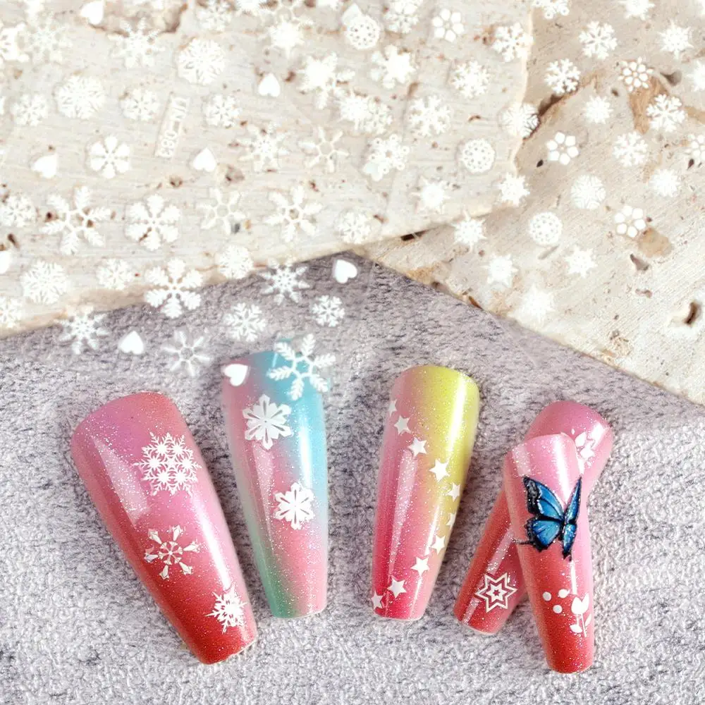 30 Sheets Christmas Nail Art Stickers Self Adhesive 3D White Snowflake Nail Decals Xmas Nail Supplies Christmas Manicure Sliders